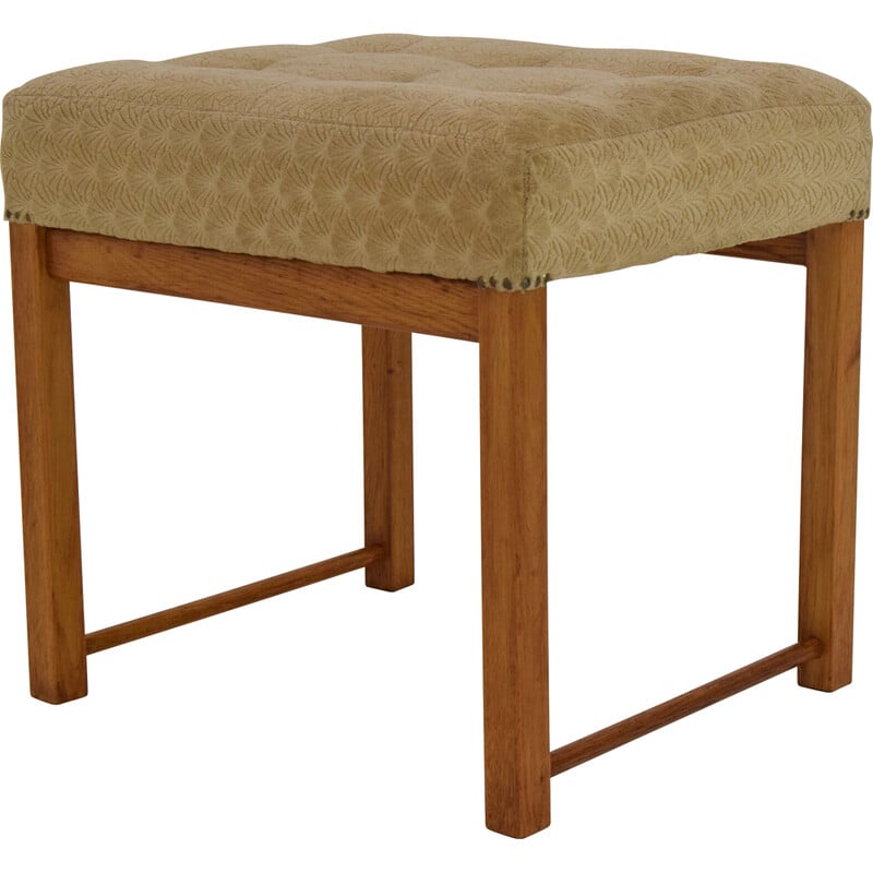 Vintage footstool in fabric and wood, Czechoslovakia 1960