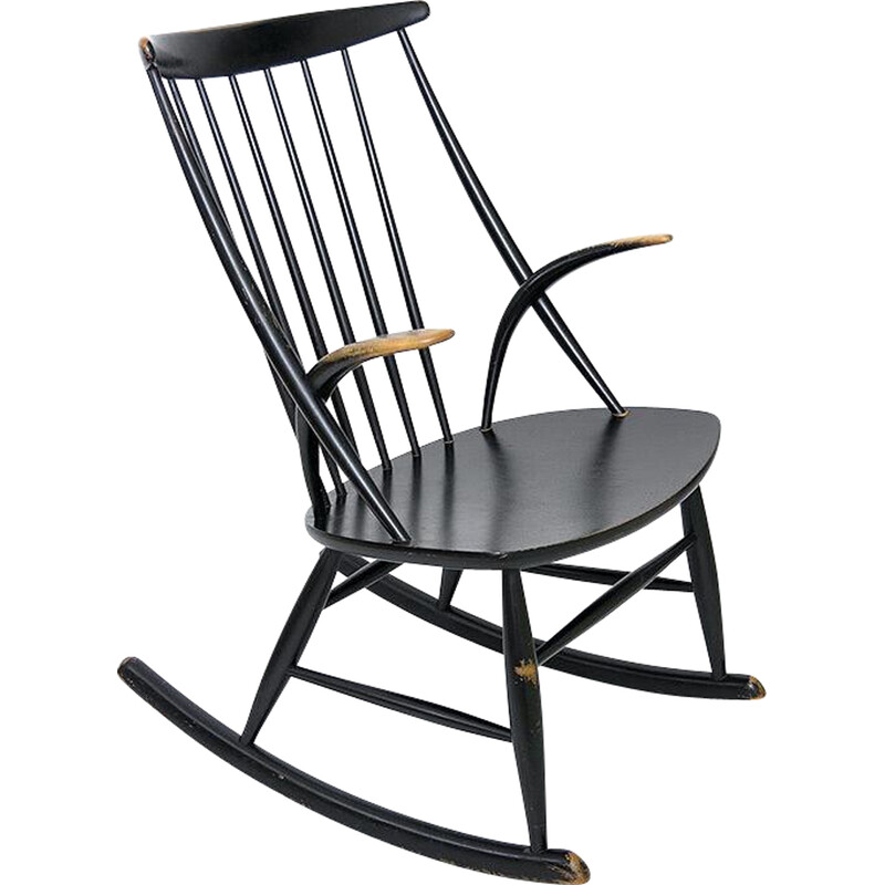 Cadeira de balanço Vintage por Illum Wikkelso para Niels Eilersen, Dinamarca 1959