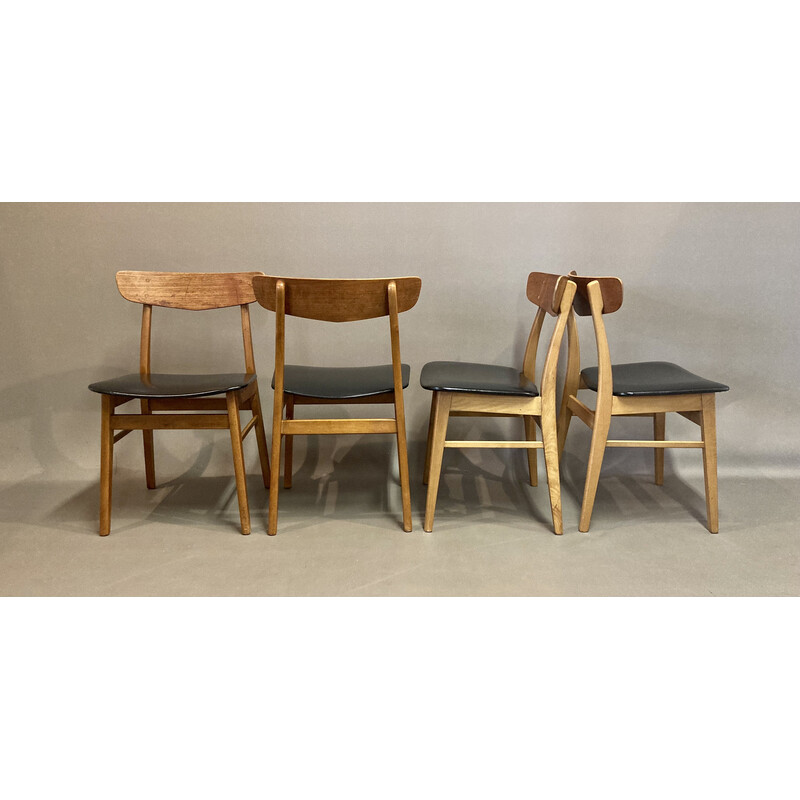 Set van 4 Scandinavische vintage teakhouten stoelen, 1950