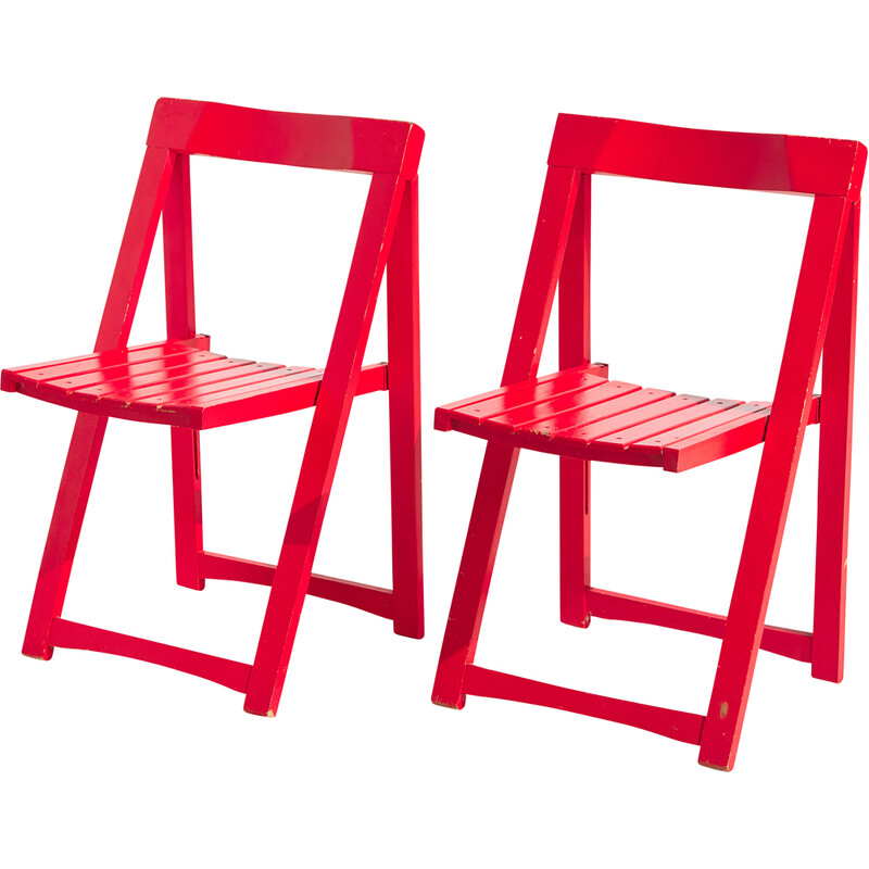 Pair of vintage beechwood foldable chairs by Aldo Jacober for Alberto Bazzani, 1960s