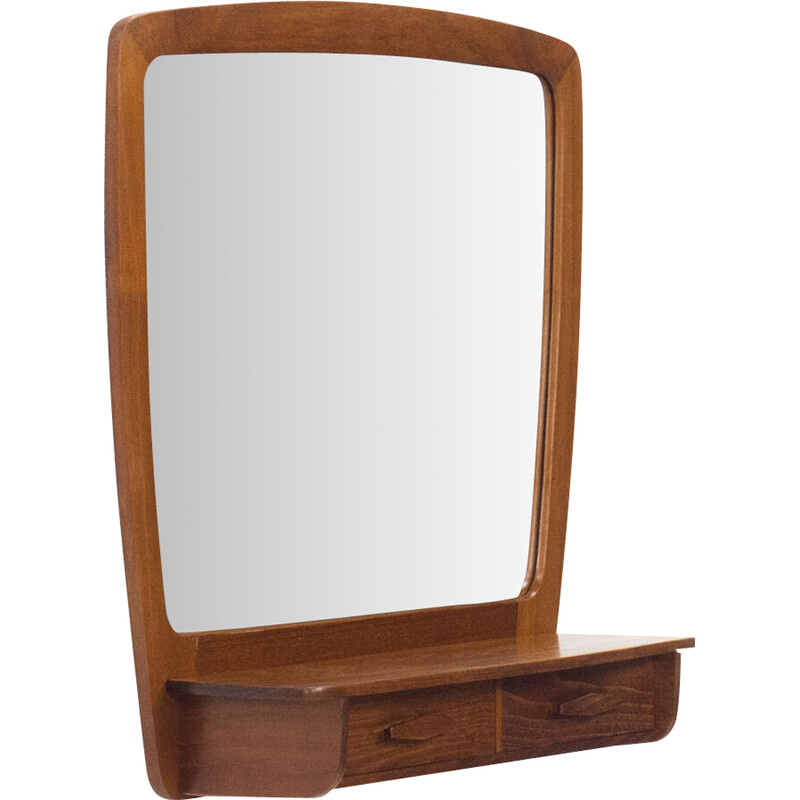 Vintage teak framed mirror with drawer section, Denmark 1960s