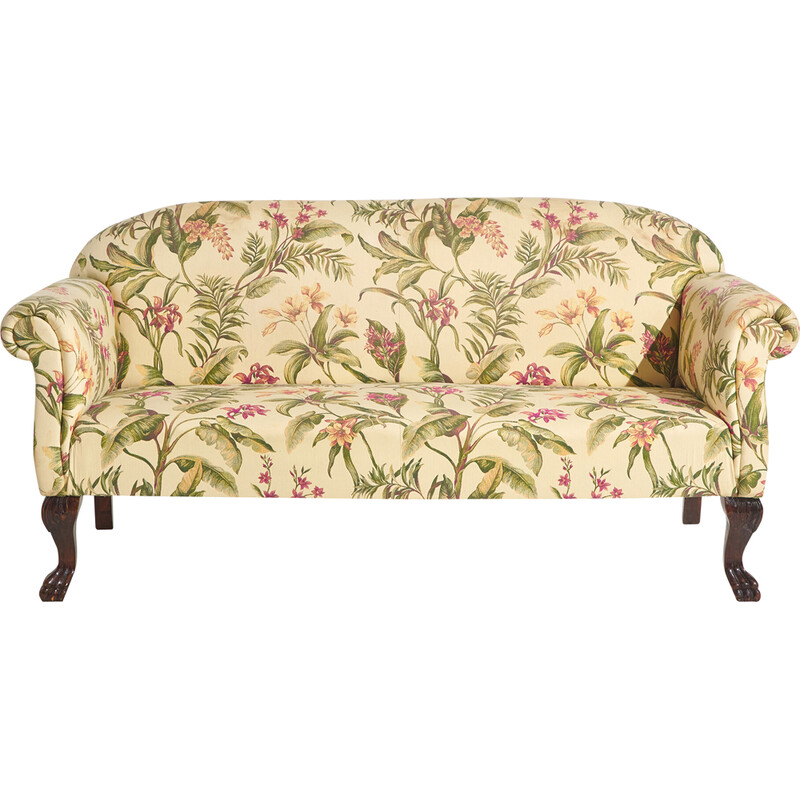 Zweisitzer-Sofa im Vintage-Stil mit Textilbezug und Beinen aus Mahagoniholz
