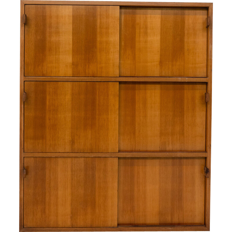 Holz-Leder-Wandschrank aus der Mitte des Jahrhunderts von Florence Knoll, 1960er Jahre