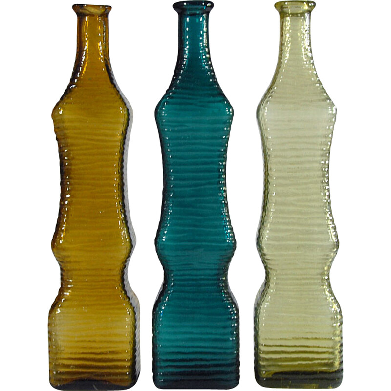 Set of 3 vintage glass bottles, Italy 1960