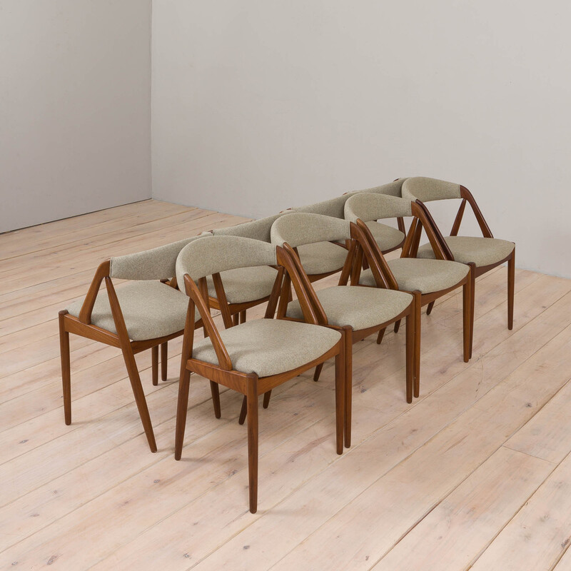 Set of 8 vintage teak dining chairs 31 by Kai Kristiansen for Schou Andersen, Denmark 1960s