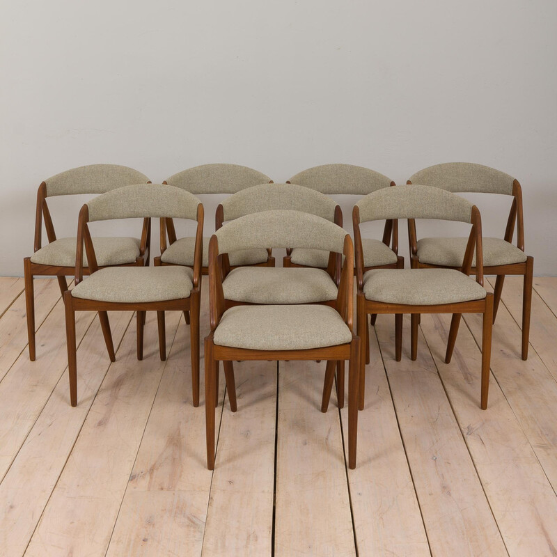 Conjunto de 8 cadeiras de jantar de teca 31 por Kai Kristiansen para Schou Andersen, Dinamarca Anos 60