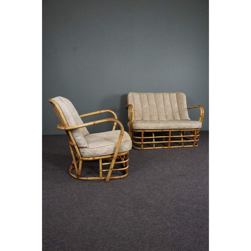 Set da salotto in rattan di metà secolo, 1950