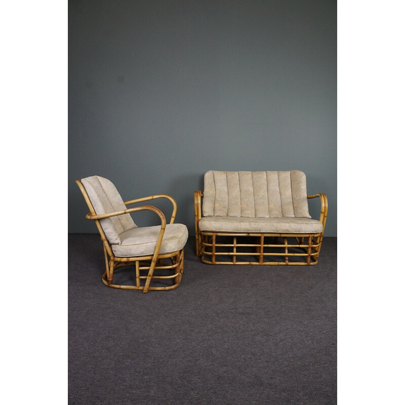 Mid century rotan woonkamer set, 1950