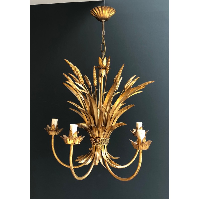Vintage Coco Channel chandelier in gilded metal, 1970