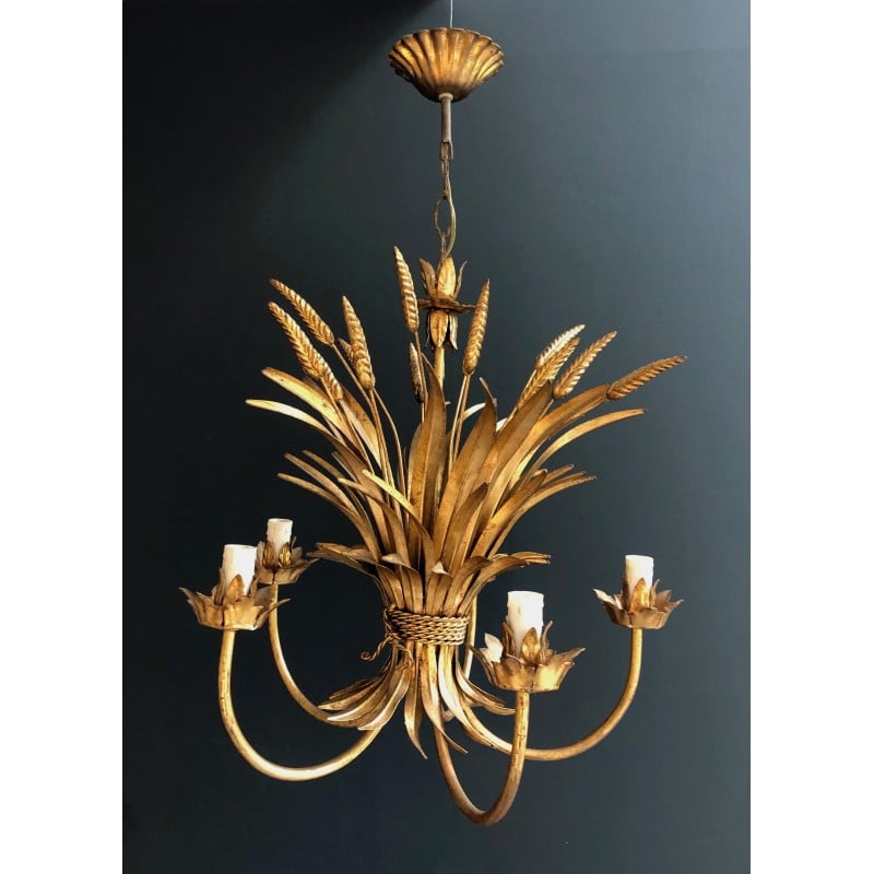 Vintage Coco Channel chandelier in gilded metal, 1970