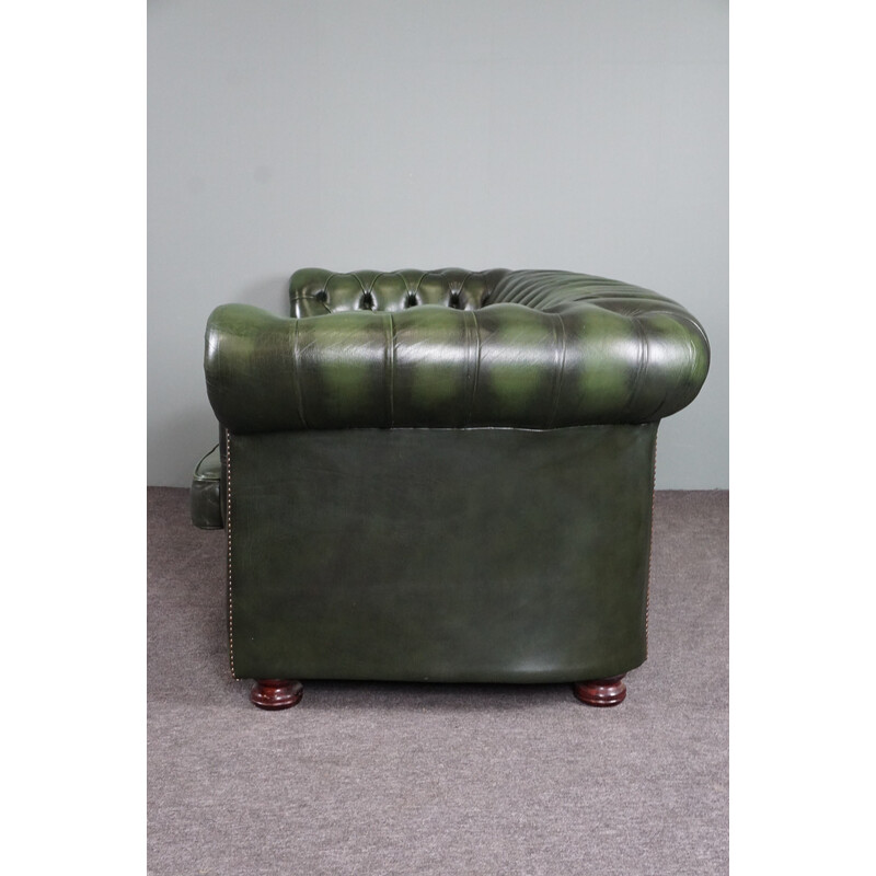 Vintage green sturdy cow leather Chesterfield sofa