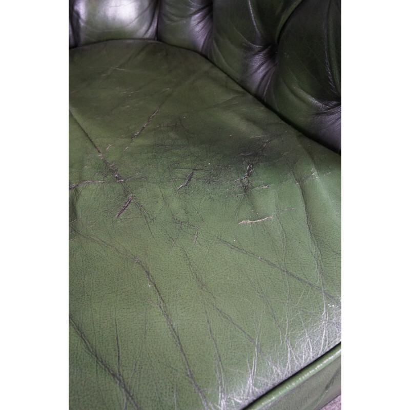 Sofá de couro de vaca resistente Vintage green Chesterfield