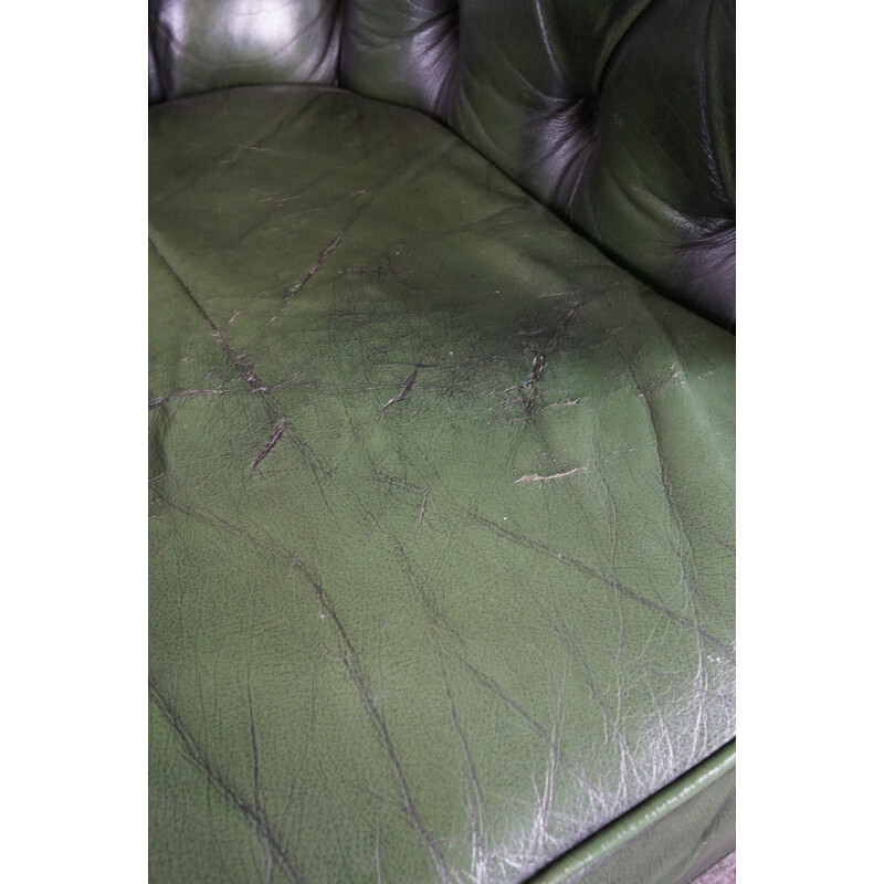 Vintage green sturdy cow leather Chesterfield sofa