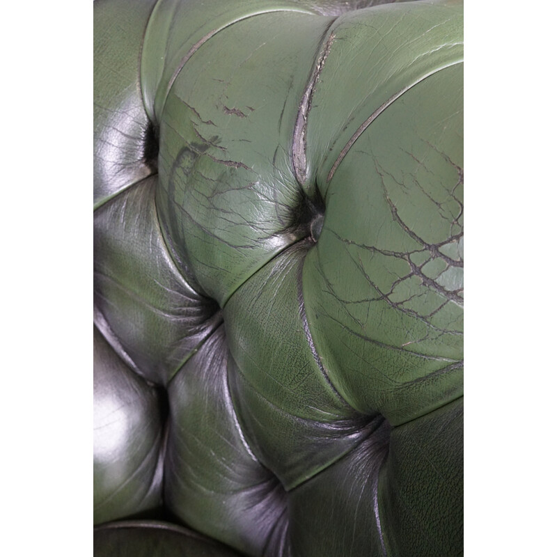 Sofá de couro de vaca resistente Vintage green Chesterfield