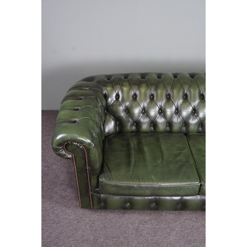 Sofá de couro de vaca resistente Vintage green Chesterfield