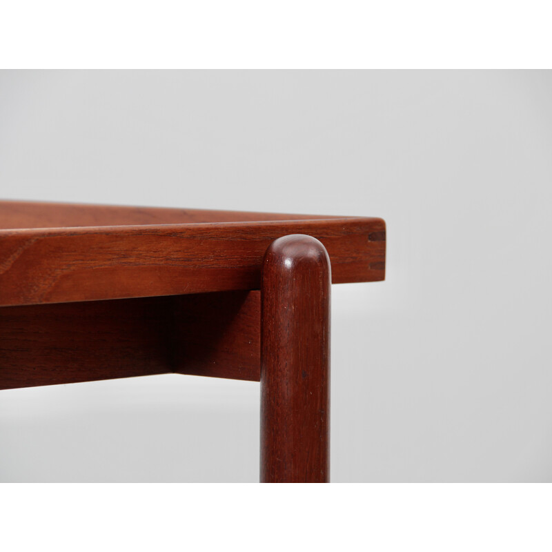 Scandinavian vintage teak serving table with double tray by Poul Hundevad for Hundevad
