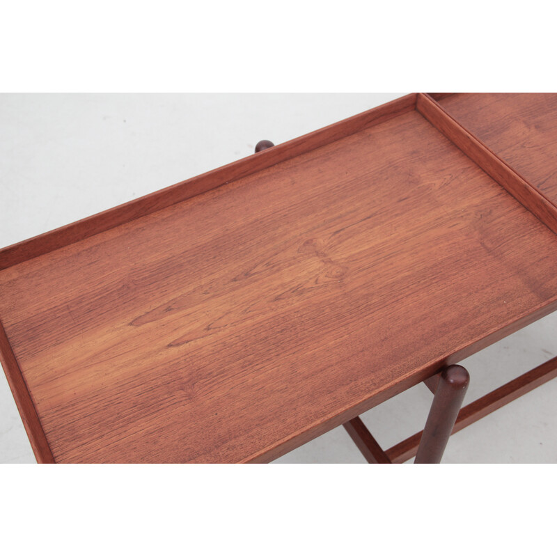 Scandinavian vintage teak serving table with double tray by Poul Hundevad for Hundevad