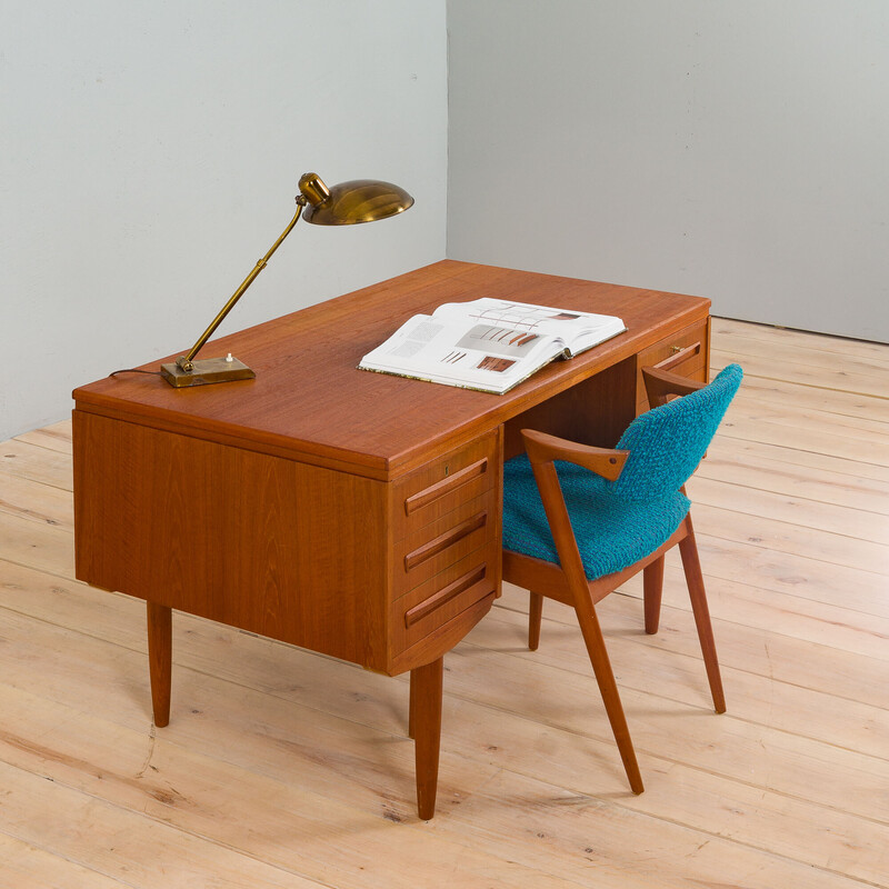 Escritorio vintage de teca con mueble trasero de J. Svenstrup para A.P. Furniture, Dinamarca Años 60