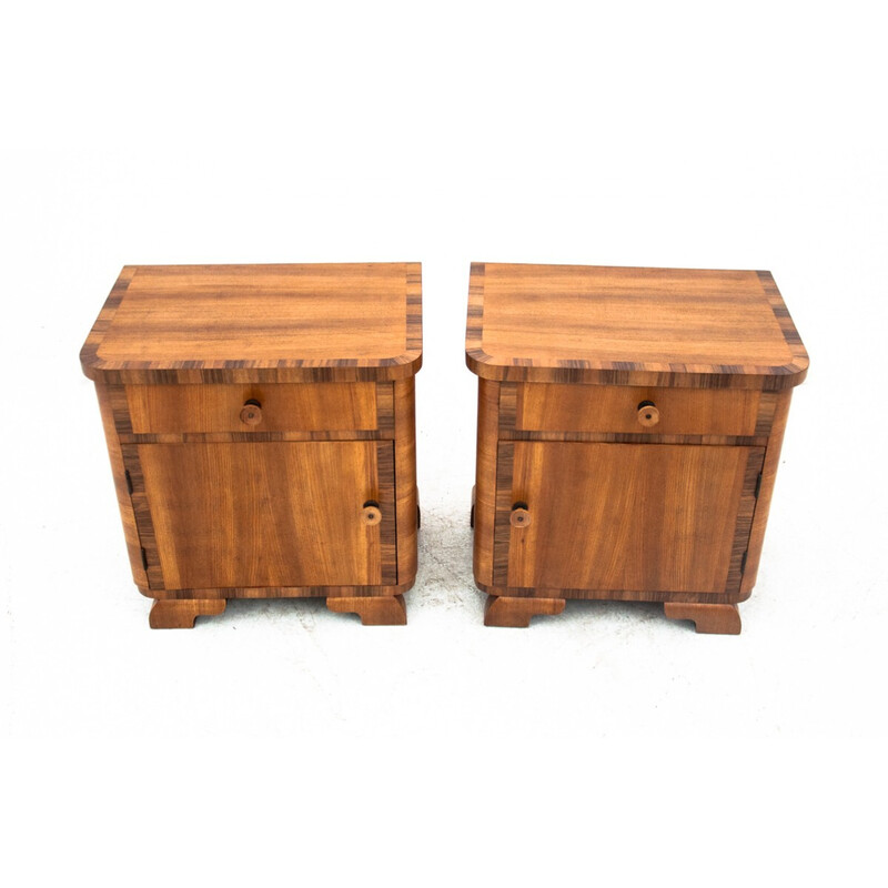 Pair of vintage Art Deco night stands with lamps, Poland 1950s