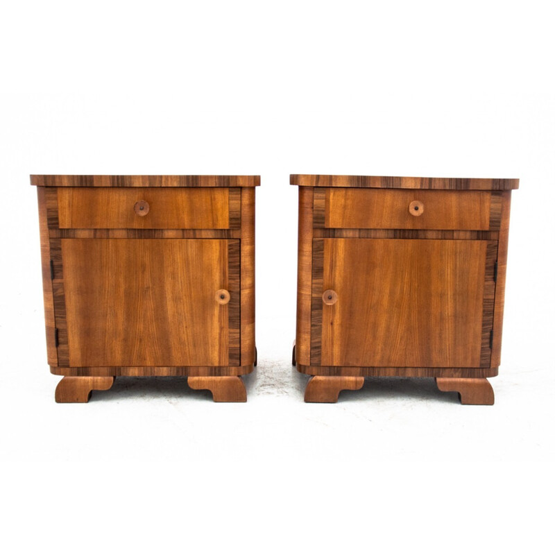 Pair of vintage Art Deco night stands with lamps, Poland 1950s