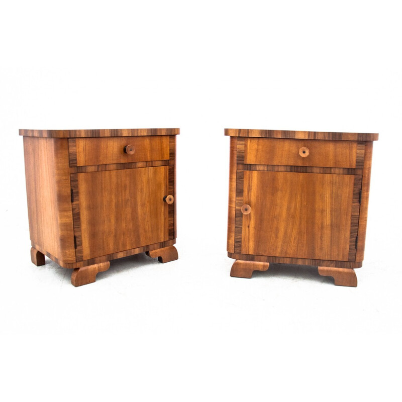 Pair of vintage Art Deco night stands with lamps, Poland 1950s