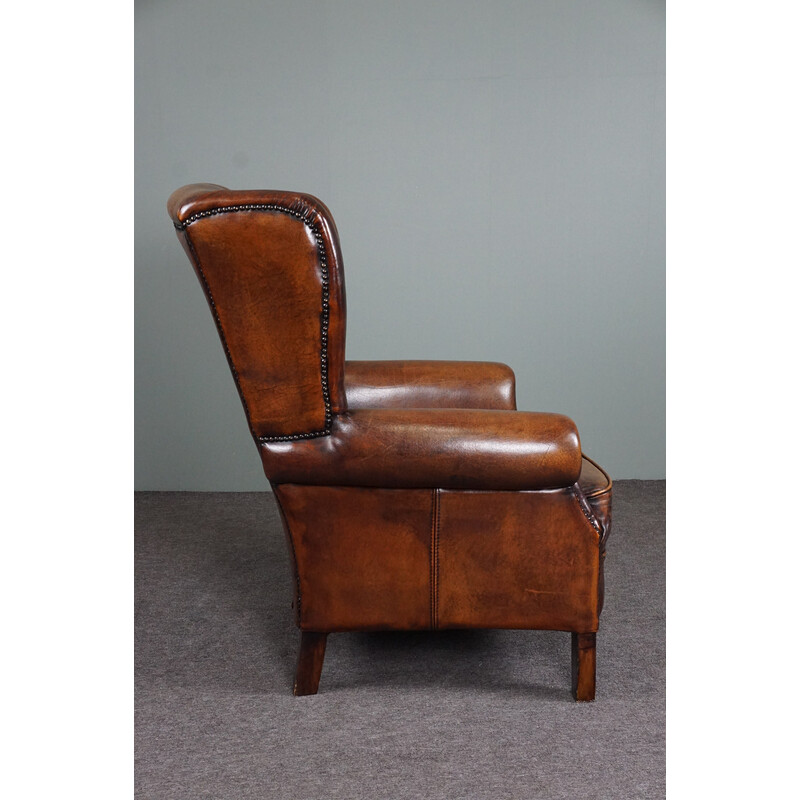 Vintage sheep leather wing armchair