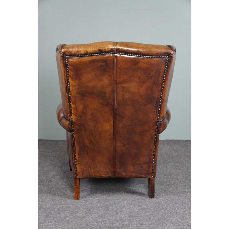 Vintage sheep leather wing armchair