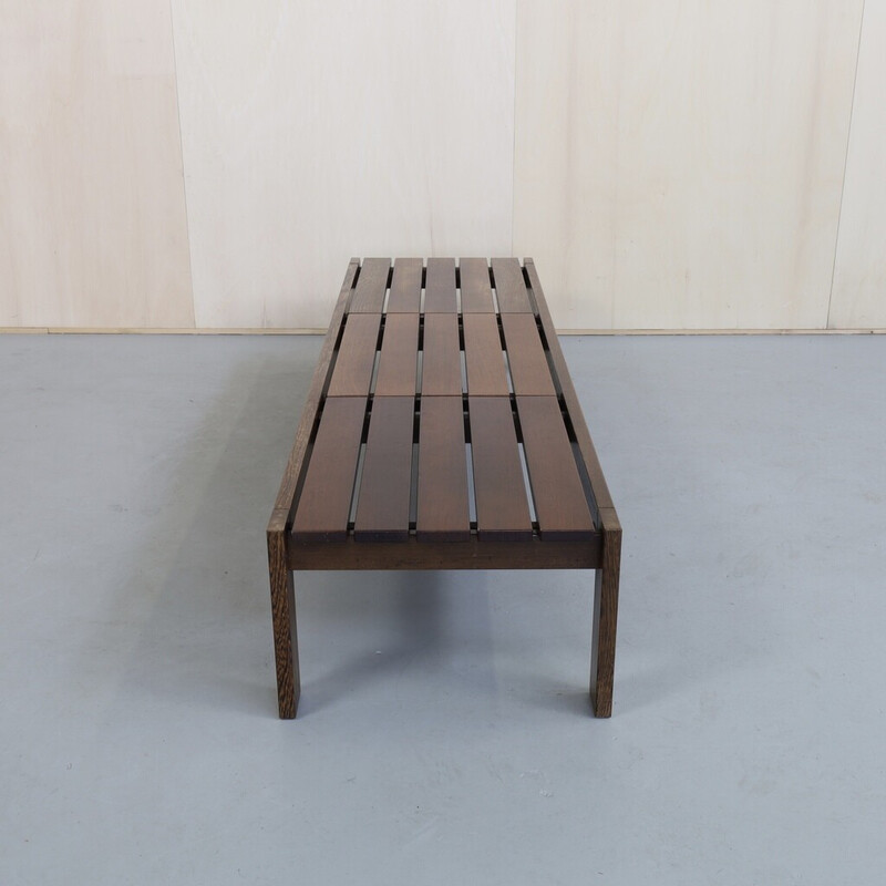 Vintage bench in slatted wengé wood, 1970s