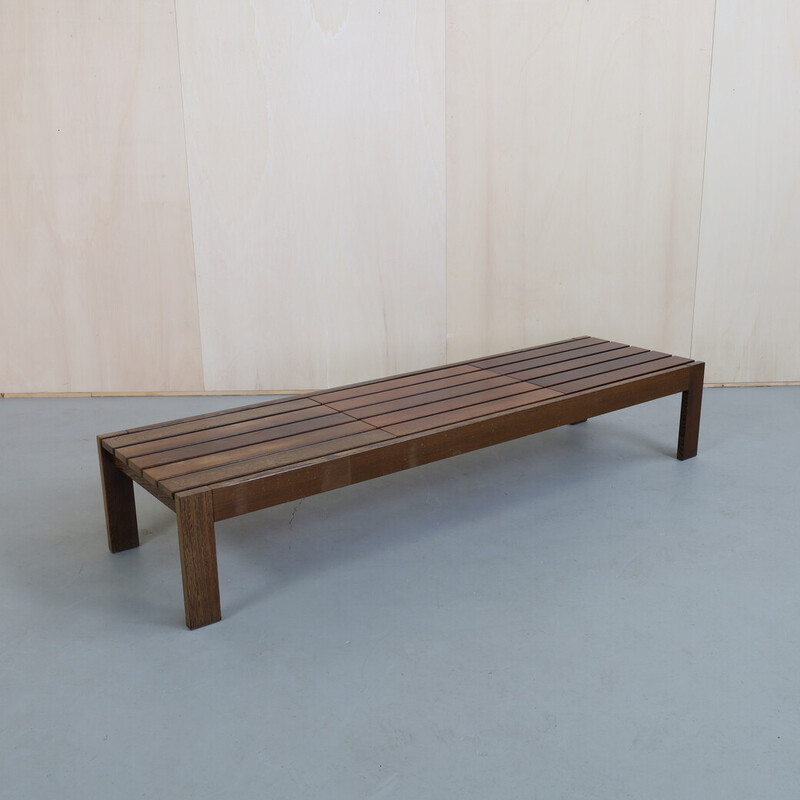 Vintage bench in slatted wengé wood, 1970s