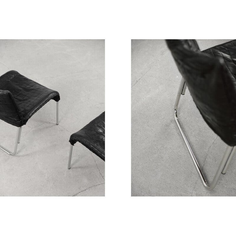 Paire de fauteuils scandinaves vintage en cuir patchwork noir par Ikea, 1980