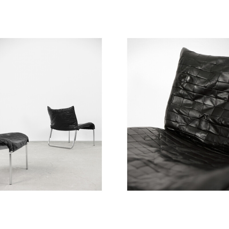 Paar vintage Scandinavische zwarte patchwork lederen fauteuils van Ikea, 1980