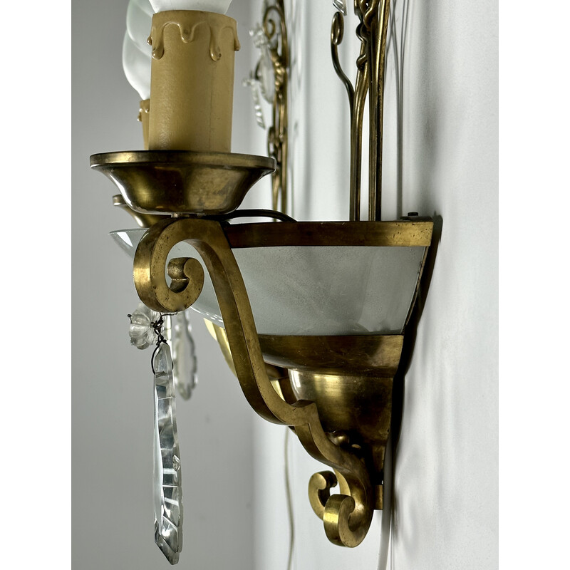 Pair of vintage brass wall lamps with papilla decor, 1940-1950