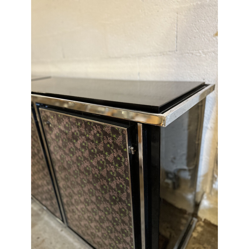 Credenza vintage in lacca nera e metallo cromato, Italia 1970