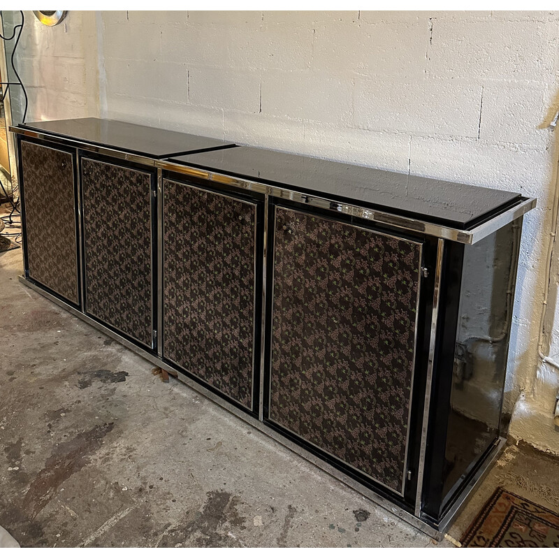 Vintage sideboard in black lacquer and chromed metal, Italy 1970