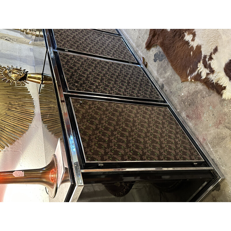 Vintage sideboard in black lacquer and chromed metal, Italy 1970