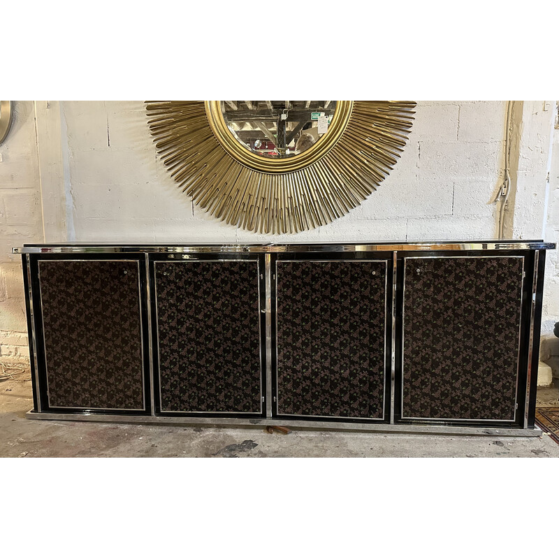 Vintage sideboard in black lacquer and chromed metal, Italy 1970