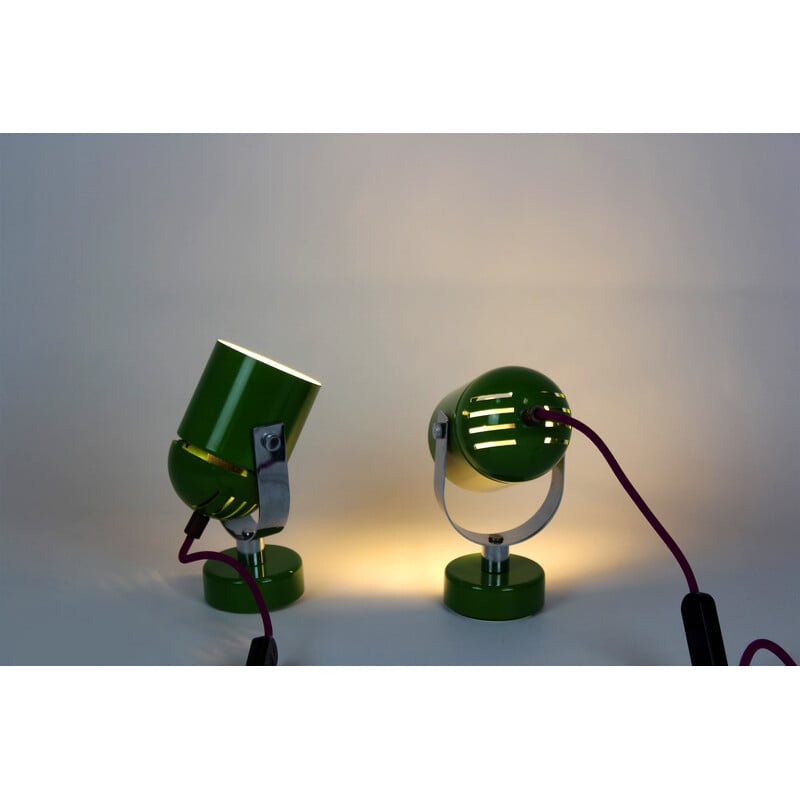 Pair of vintage green and purple wall lamps by Stanislav Indra, Czechoslovakia 1970
