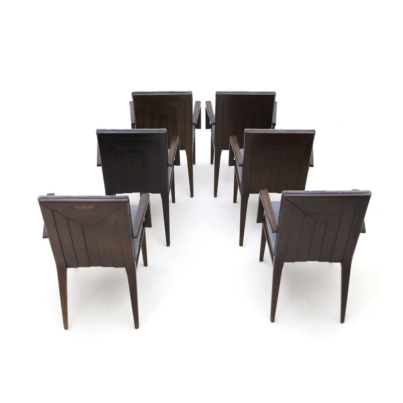 Satz von 6 Vintage-Stühlen aus Holz und Samt, Italien 1970