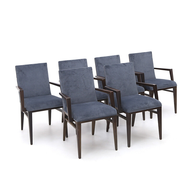 Set of 6 vintage chairs in wood and velvet, Italy 1970