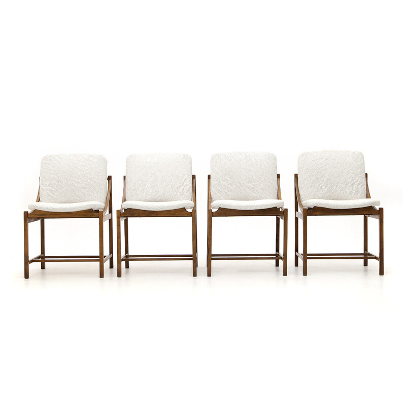 Set of 4 vintage chairs in wood and fabric by Vittorio Rossi for Lorenzon, Italy 1960