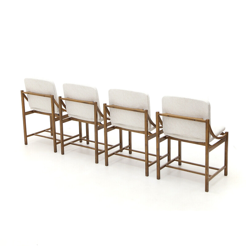 Set of 4 vintage chairs in wood and fabric by Vittorio Rossi for Lorenzon, Italy 1960