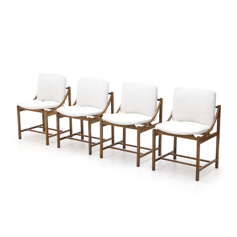 Set of 4 vintage chairs in wood and fabric by Vittorio Rossi for Lorenzon, Italy 1960