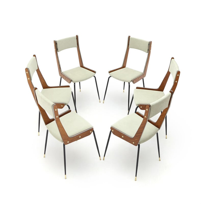 Set di 6 sedie vintage in legno e tessuto per Rb Rossana, Italia 1960