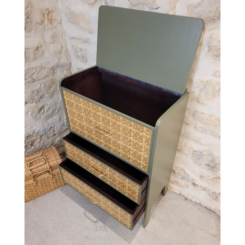 Vintage storage cabinet with vinyl decor