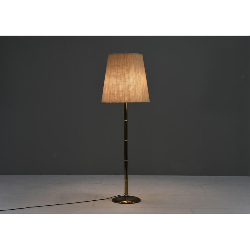 Lampadaire vintage en laiton et bambou, Europe 1970