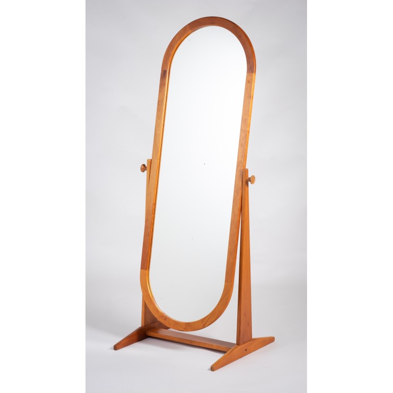 Vintage beechwood floor mirror by Pedersen and Hansen for Viby J, Denmark 1970