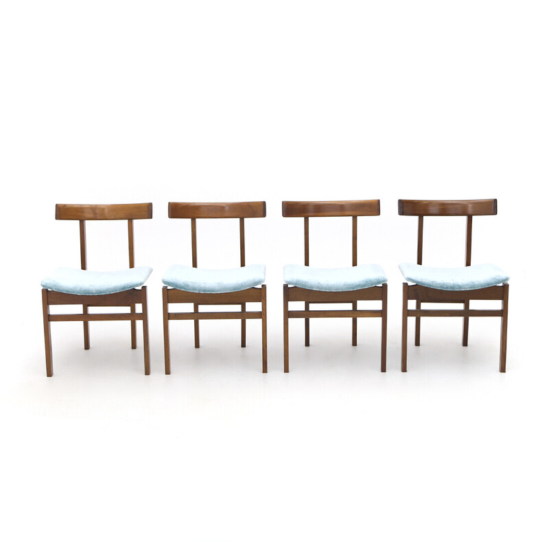 Ensemble de 4 chaises vintage en velours "193" par Inger Klingenberg pour France et Son, Danemark 1960