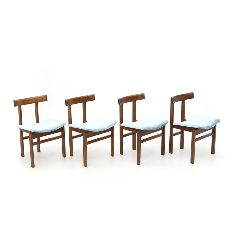 Set of 4 vintage "193" velvet chairs by Inger Klingenberg for France and Son, Denmark 1960