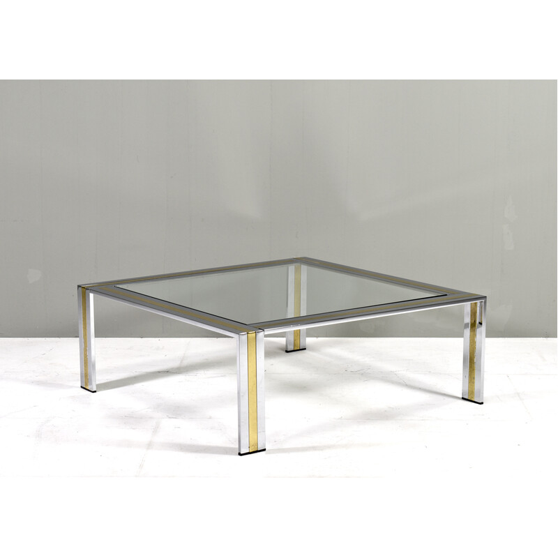 Vintage chrome and brass coffee table by Renato Zevi, Italy 1970s