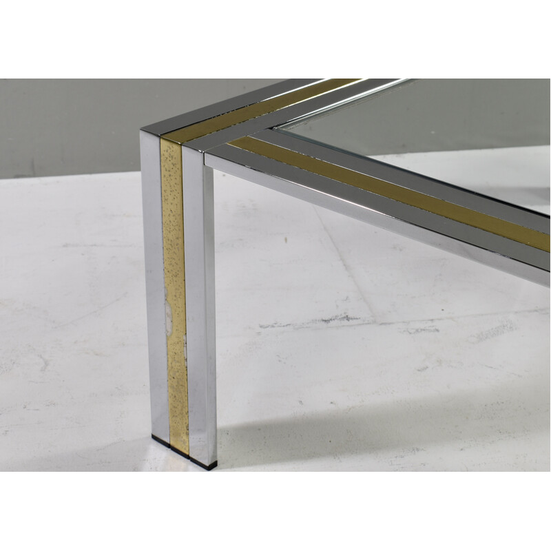 Vintage chrome and brass coffee table by Renato Zevi, Italy 1970s